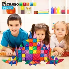 PICASSO-TILES Magnetic Tiles for Kids, Construction STEM Building Blocks Educational Toy, Travel Size
