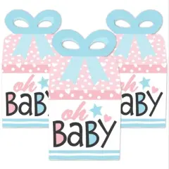 Big Dot of Happiness Baby Gender Reveal - Square Favor Gift Boxes - Team Boy or Girl Party Bow Boxes - Set of 12