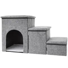 The Lakeside Collection Foldable Pet Stairs With Storage Boxes and Cozy Pet Nook Portable