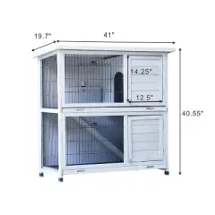 Nicbex Two-Story Indoor&Outdoor Rabbit Cage with Run,41" Small Animal Playpen with Waterproof Roof,Bunny Cage with Removable Leak-Proof Trays,Ramp