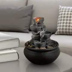 5.9" Tabletop Indoor/Outdoor Waterfall Fountain with LED Light - Stone - Teamson Home