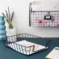 Okuna Outpost Wire Desk Tray Organizers for Letter-Size Paper, Black Baskets for Classroom