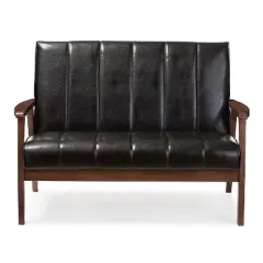 Nikko Mid-Century Modern Scandinavian Style Faux Leather Wooden 2 Seater Loveseat - Baxton Studio