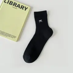 Alilang Women's Ribbed Ankle Socks with Bow Embroidery 5Pk