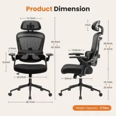 Sapphtopaz Modern Mesh Office Chair with Adjustable Lumbar Support&Headrest,High Back Gaming Chair with Tilt&Flip Up Arms,Desk Chair for Office