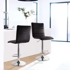 Elama 2 Piece Vintage Faux Leather Adjustable Bar Stool in Black with Chrome Base