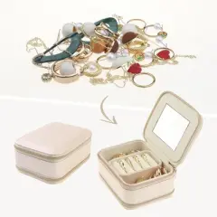Unique Bargains Travel Small Portable PU Leather Jewelry Organizer Case Storage with Mirror