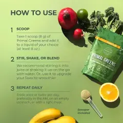 Primal Harvest Super Greens Powder, w/+50 Greens Superfood Chlorella, Probiotics, Green Tea, Wheatgrass, Kale, Turmeric for Energy