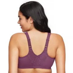 Glamorise Womens Lacey T-Back Front-Closure WonderWire Underwire  Bra 9246 Black Plum