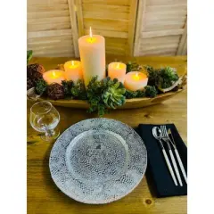 Essential Decor & Beyond 13.2" Modern Glam Glass Charger in Silver Set of 4