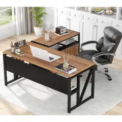 Tribesigns 55-inch L Shaped Desk with Drawer Cabinet, Executive Computer Desk for Home Office