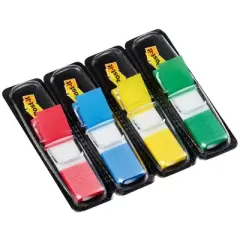 Post-it&reg; Flags, Assorted Primary Colors, .47 in. Wide, 35 Flags/Dispenser, 4 Dispensers/Pack