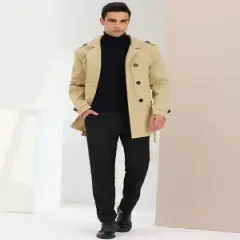 Lars Amadeus Men's Middle Length Double Breasted Notch Lapel Belted Pea Coats