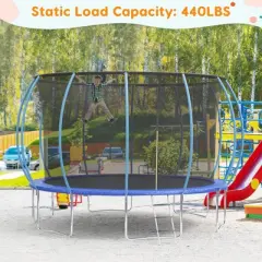 GustoWave Trampoline 14FT with Enclosure & Ladder, ASTM Approved Heavy-Duty Outdoor Recreational Trampoline for Kids Adults, 440LB Capacity