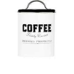 Amici Home Country Cottage Metal Canisters, Assorted Set of 3 (Coffee, Tea, Sugar), White w/ Black Lettering &  Lid,42 Ounce