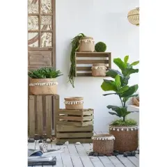 YUHAO Set of 2 Brown Cement Planters with Woven Tassel Accents for Indoor Outdoor Home Garden Decor,6.5"x6.5"x6"