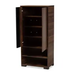 Raina Two-Tone Wood 2 Door Shoe Storage Cabinet Walnut Brown/Black - Baxton Studio