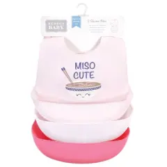 Hudson Baby Infant Girl Silicone Bibs 3pk, Miso Cute, One Size