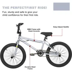 hykolity 20 inch BMX Bike Freestyle Cycling Trick Bicycle with 4 Pegs for Teenage Adults 7-18 Years Old Rider Height 48-68 inch V-Brake Silver