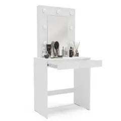 Emma Vanity Table with Lighted Mirror White - Polifurniture
