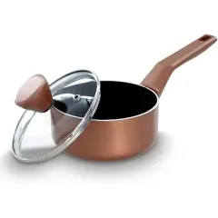 NutriChef Saucepan Pot with Lid - Non-stick High-Qualified Kitchen Cookware with See-Through Tempered Glass Lids, 1 QT.