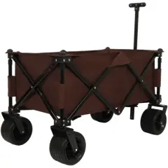 DSVIMOY Collapsible Wagon, Folding Wagon Cart with Big Wheels for Camping, Sports, Garden, Baseball, Brown, 37.8"*21.65"*34.33"