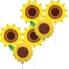LoonBalloon 14 Inch Sunflower Stick Value Pack Balloons (16 Pack) - Pre-Inflated