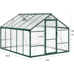 8x10 Ft Greenhouse, Polycarbonate Greenhouse with Adjustable Roof Vent for Outdoors, Aluminum Large Walk-in Greenhouse for Outside Garden, Backyard,