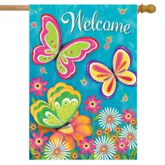 Butterfly Garden Spring House Flag Welcome Floral 28" x 40" Briarwood Lane