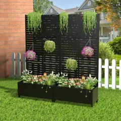 Lirago Iron Mobile Planters Plant Box Raised Garden Bed Trellis for Climbing Plants - 72x35
