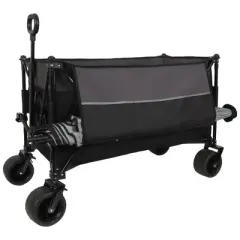 SKRAN Tall Heavy-Duty Folding Wagon Cart 480lbs Capacity with All-Terrain Wheels,Side Pockets,Brakes & Drink Holders for Camping Beach Sports