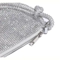 Rhinestone Purse for Women Evening Bag Glitter Sparkly Mini Handbags (Silver)