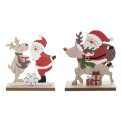 Transpac MDF Santa and Reindeer Decor Set of 2 Christmas Home Decorations for Festive Holiday Cheer