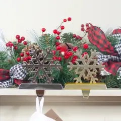 Northlight Set of 2 Gold and Silver Shiny Snowflake Christmas Stocking Holders