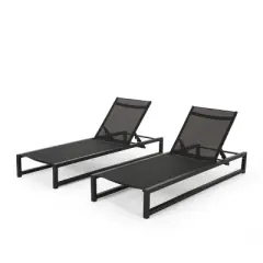 Modesta 2pc Patio Aluminum Chaise Lounge with Mesh Seating - Black - Christopher Knight Home: Water-Resistant, Iron Hardware
