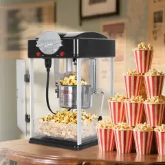 INFURNIC Popcorn Poppers Tabletop Popcorn Maker with 6 Oz Stainless Steel Kettle Scoop and Measuring Tool, Black, 10.43"*11.02"*16.54"