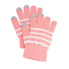 Fosmon Touchscreen Gloves, Winter Knit Gloves with Touch screen Fingers for Men & Women, Superb Accuracy on 3 Conductive Fingertips - Pink/White