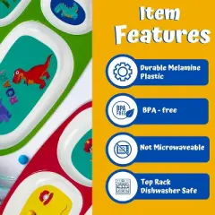 4E&rsquo;s Novelty Kids Melamine Dinner Plates Set of 4 &ndash; Divided Plates for Picky Eaters, BPA-Free, Shatterproof, Toddler Mealtime Essentials for Boys