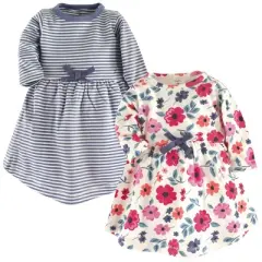 Touched by Nature Baby and Toddler Girl Organic Cotton Long-Sleeve Dresses 2pk, Garden Floral