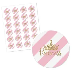 Big Dot of Happiness Little Princess Crown - Pink and Gold Princess Baby Shower or Birthday Party Circle Sticker Labels - 24 Count