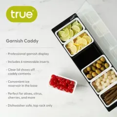 True Garnish Tray - 6 Removable Inserts and Ice Reservoir, Bar Caddy with Lid for Garnishes, Bartender Accessory for Cocktail Recipes, Plastic