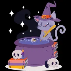 Junior's Design By Humans Halloween Kitty Cauldron By machmigo T-Shirt