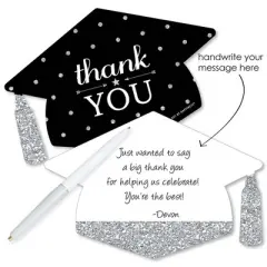 Big Dot of Happiness Silver - Tassel Worth The Hassle - Shaped Thank You Cards - Graduation Party Thank You Note Cards with Envelopes - Set of 12