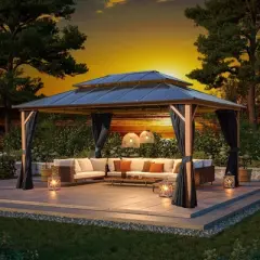 Erommy 12 x 16 FT Hardtop Gazebo, Outdoor Gazebo with Double Polycarbonate Roof, Aluminum Gazebo