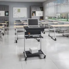 Rolling Laptop Cart with Storage Black - Techni Mobili