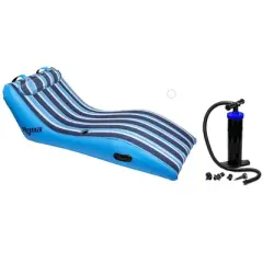 Aqua Key West Ultra Cushioned Comfort Lounge Swimming Pool Float with Pillow & Dual Action Hand Pump with 4 Nozzle Adapters Attachments