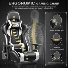 KERDOM Adult Gaming Chair, 3D Armrest Computer Gamer Chair,Black-White