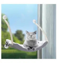 MPM Cat Window Hammock  - Grey | Space Saving Cat Perch, Resting Shelf Sunny Seat for Indoor Cats, Perfect for Sunbathing, Napping, Overlooking