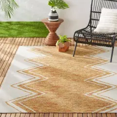 7'9" x 10'2" New York Patio Sofia Leon Indoor/Outdoor Rug Ivory/Mustard - Nicole Miller