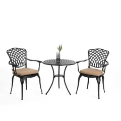 3 Piece Patio Seating Set, Aluminum Patio Accent Chairs Set Of 2 With Umbrella Hole And Cushion,All Weather Metal Bistro Table Set-Maison Boucle